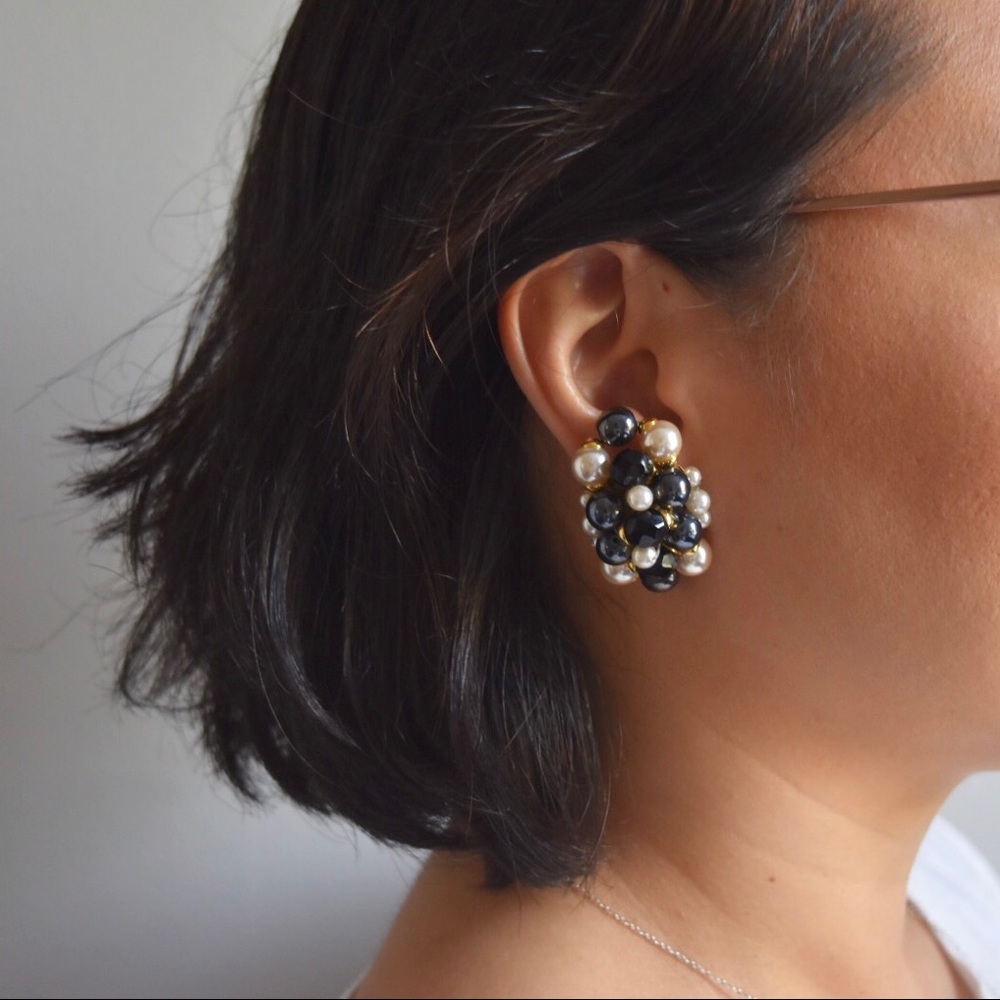 Vintage Clip On Pearl Cluster Earrings